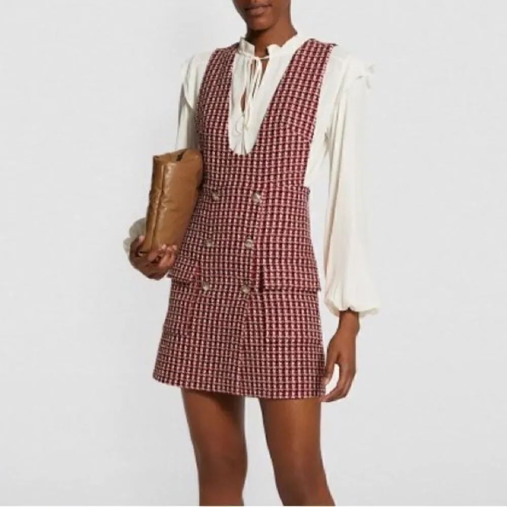 Maje Russi Tweed Mini Pink Dress Fuchsia Size XS